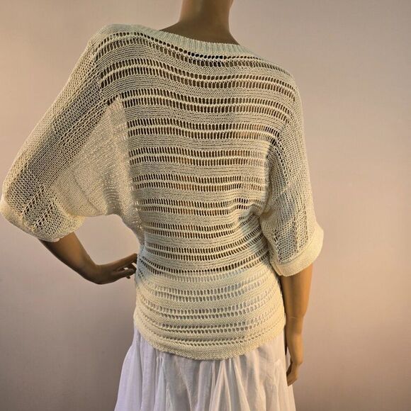 Cable And Gauge Women Boho Top Sz S/M Dolman Sleeve Crochet Open Knit Pullover - Picture 8 of 9